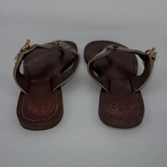 Tory Burch Nora Python Snake Tan Leather Thong Sandals Women's 5 - Picture 5 of 6